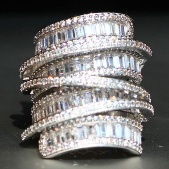 NEW Elegant Spiral Design Silver White Sapphire Natural Stone Ring - Picture 6 of 15